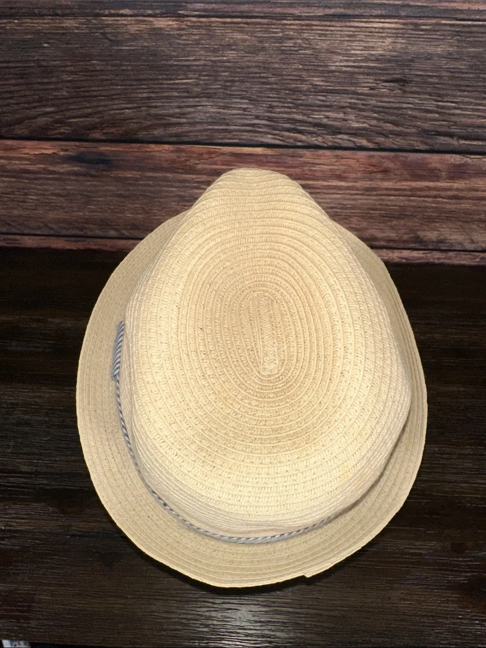 Glory by Goorin Beige Straw Fedora Hat with White and Navy stripped band!